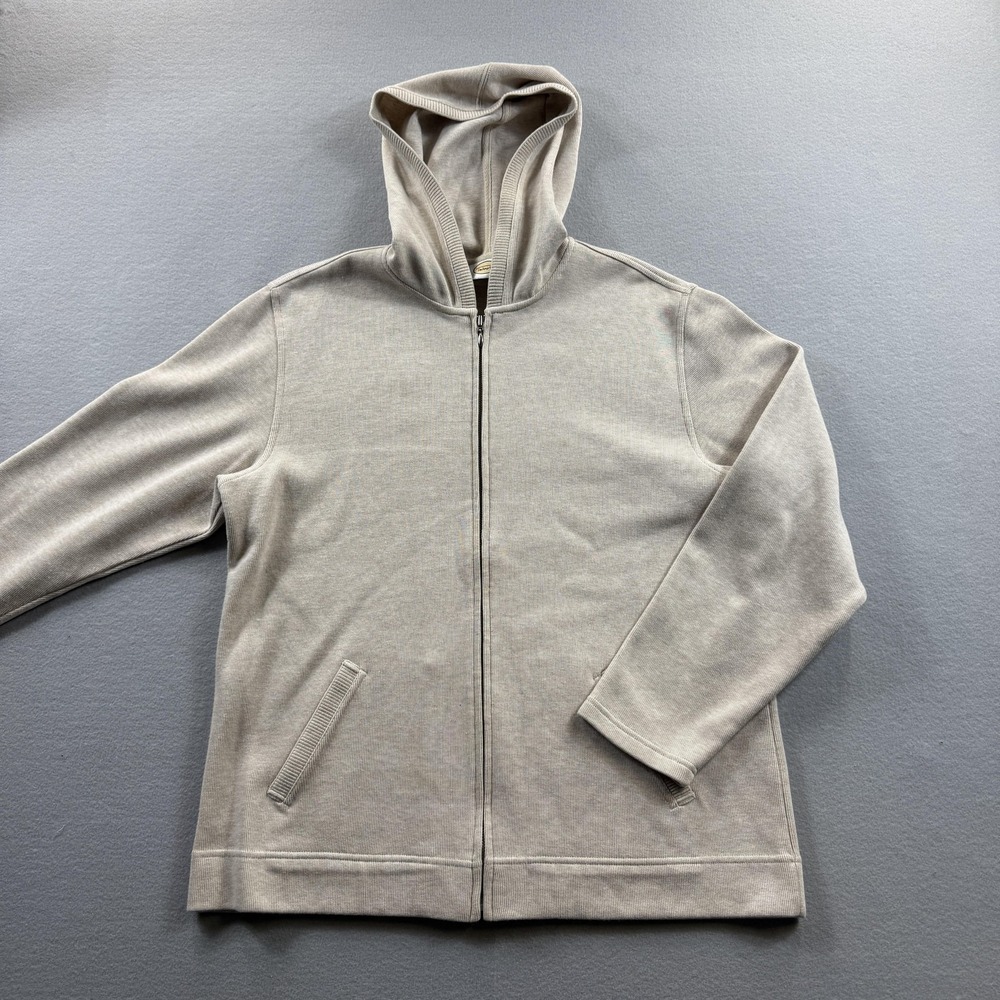 Talbots Sweater‎ Womens XL Beige Hooded Full Zip Knit Hoodie Pockets